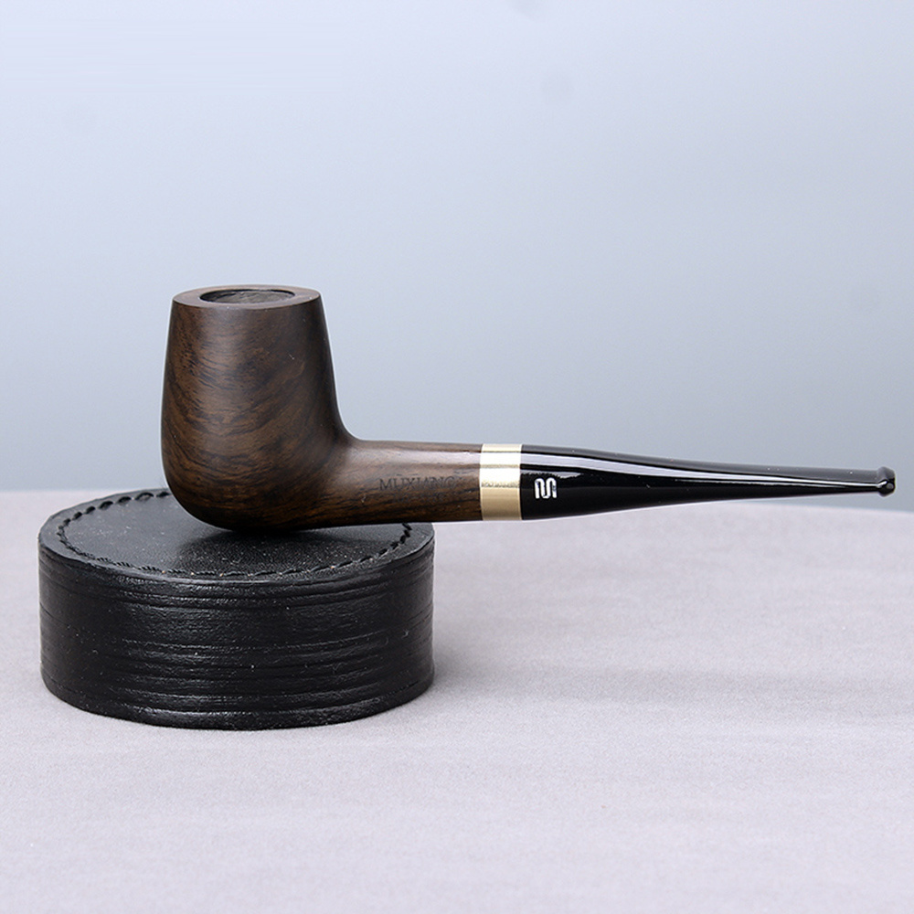 MUXIANG Ebony Wood Tobacco Pipe Straight Acrylic Stem Smoking Pipe With 9mm Carbon Filters