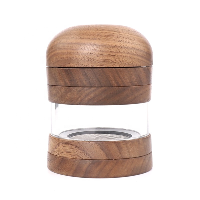 2022 New Design Two In One Herb Grinder Stash Jar 65mm Black Walnut Wooden Tobacco Crusher