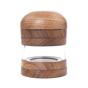 2022 New Design Two In One Herb Grinder Stash Jar 65mm Black Walnut Wooden Tobacco Crusher