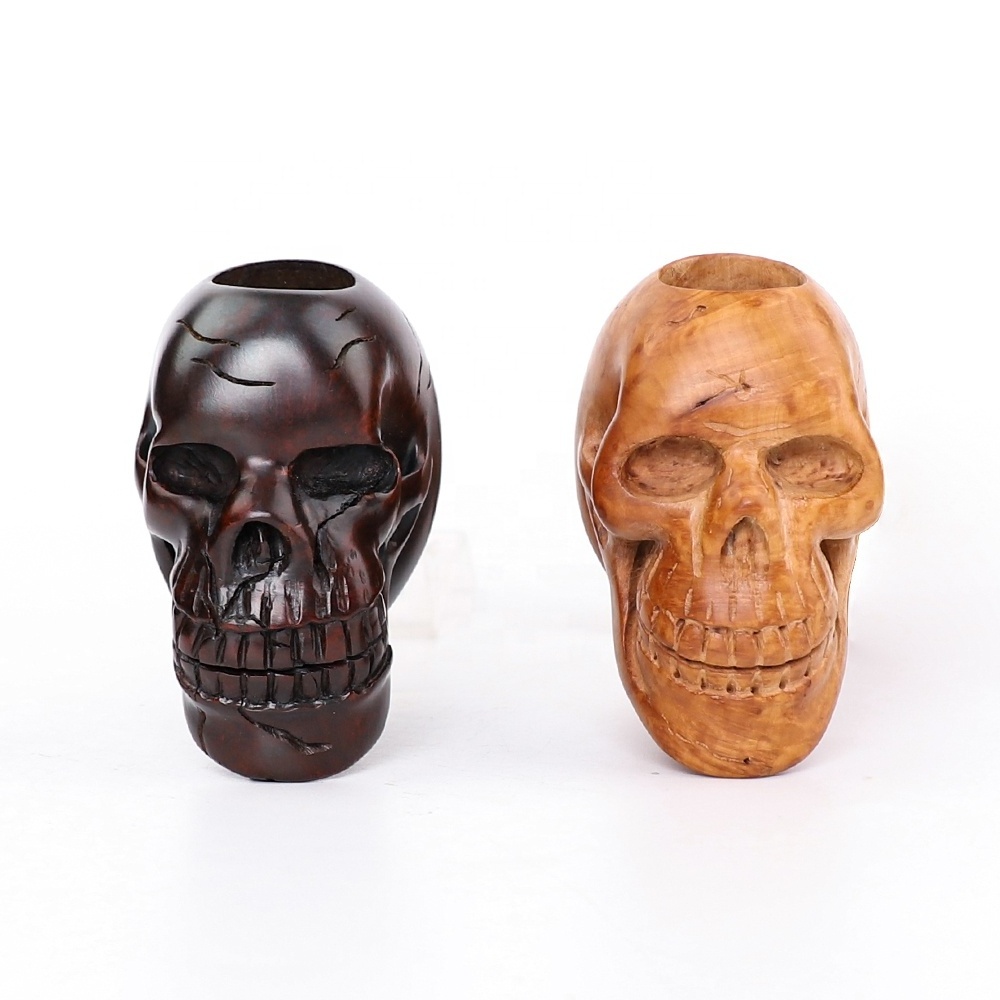 MUXIANG Handmade Wooden Tobacco Pipe Skull-Shape Engraved Smoking Pipe With Cumberland Stem