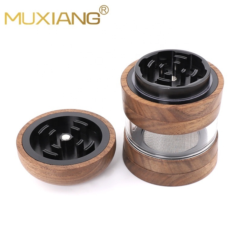 2022 New Design Two In One Herb Grinder Stash Jar 65mm Black Walnut Wooden Tobacco Crusher