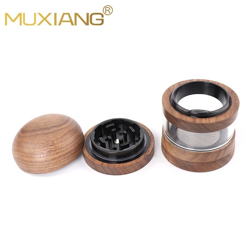 2022 New Design Two In One Herb Grinder Stash Jar 65mm Black Walnut Wooden Tobacco Crusher