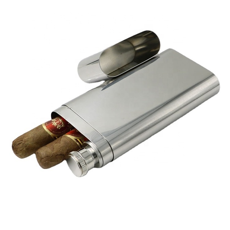 Durable 304 Stainless Steel Cigar Humidor Tube 2oz Flask Cigar Accessories