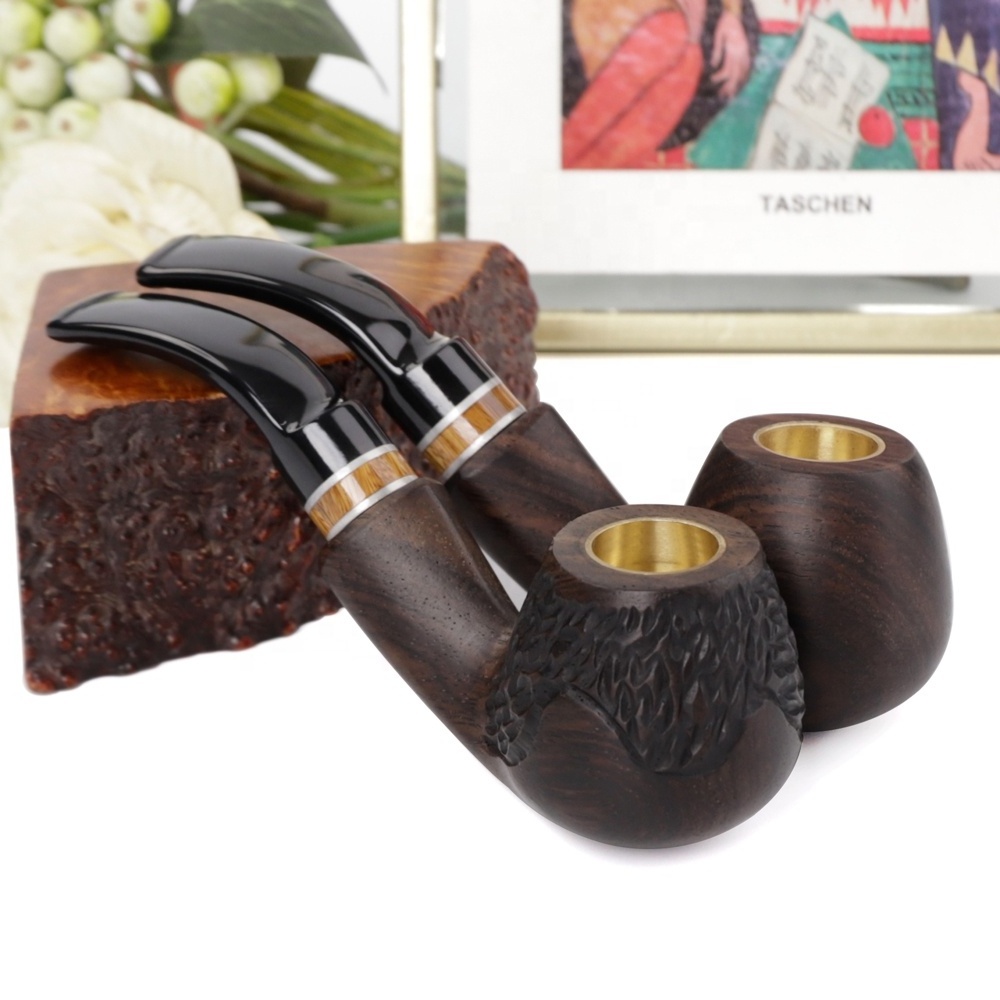 MUXIANG Three In One Usage Ebony Wooden Smoking Pipe with Copper bowl for tobacco and Cigarette