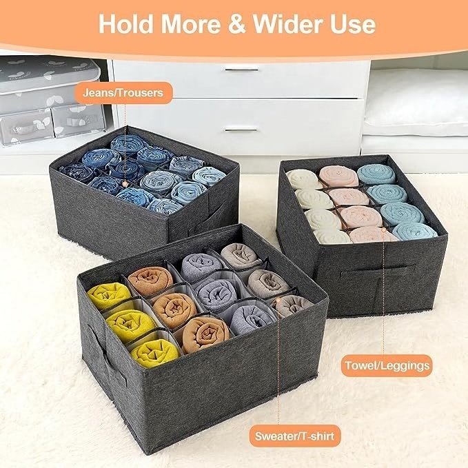 12 Gird wardrobe Organizer clothing container Folding drawer Underwear Socks Bins Collapsible Underbed Jeans Pants Storage Boxes