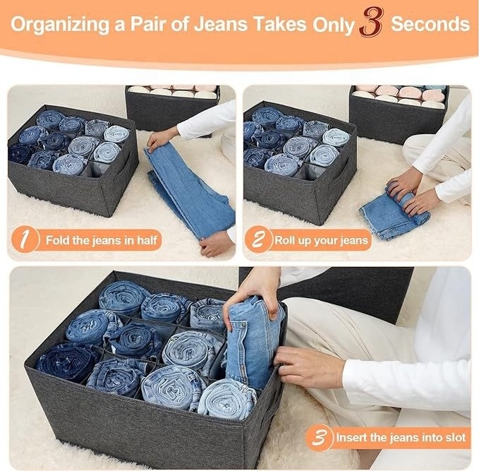 12 Gird wardrobe Organizer clothing container Folding drawer Underwear Socks Bins Collapsible Underbed Jeans Pants Storage Boxes