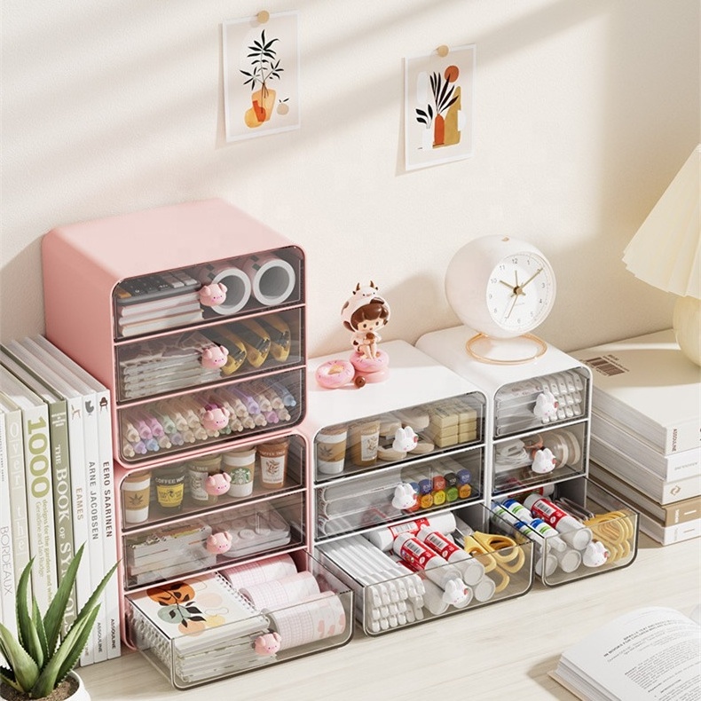 Office boxes organizers and storage home Storage Containers Organizing Baskets with handle Clear Desks Organizer with 3 Drawers