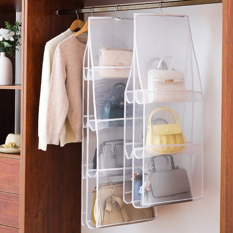 Multi Layer Wardrobe Closet Organizer For Bedroom Dustproof Hanging Handbag Organizer Transparent Bag Storage Bag