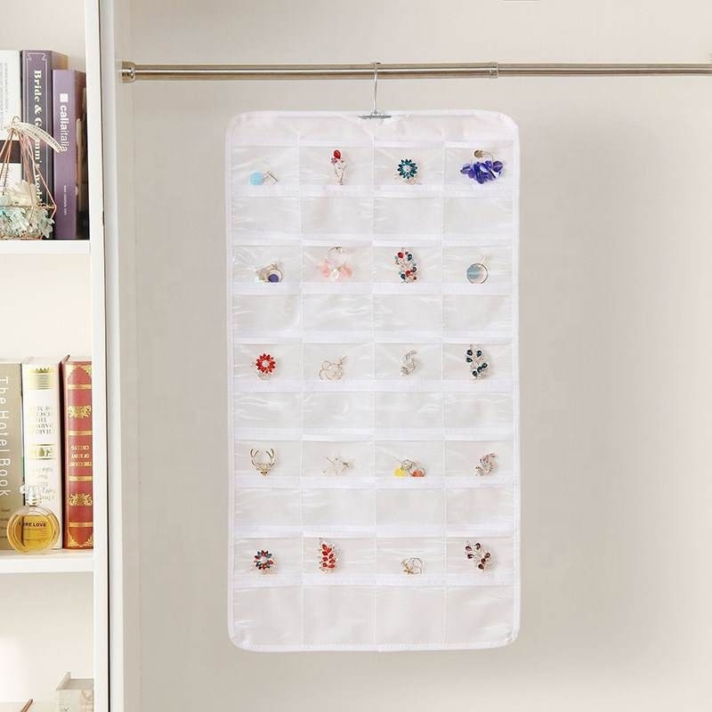 Hanging display Organizer with 80 pockets Collapsible earring necklace bracelet ring boxes Double-sided jewelry storage bags