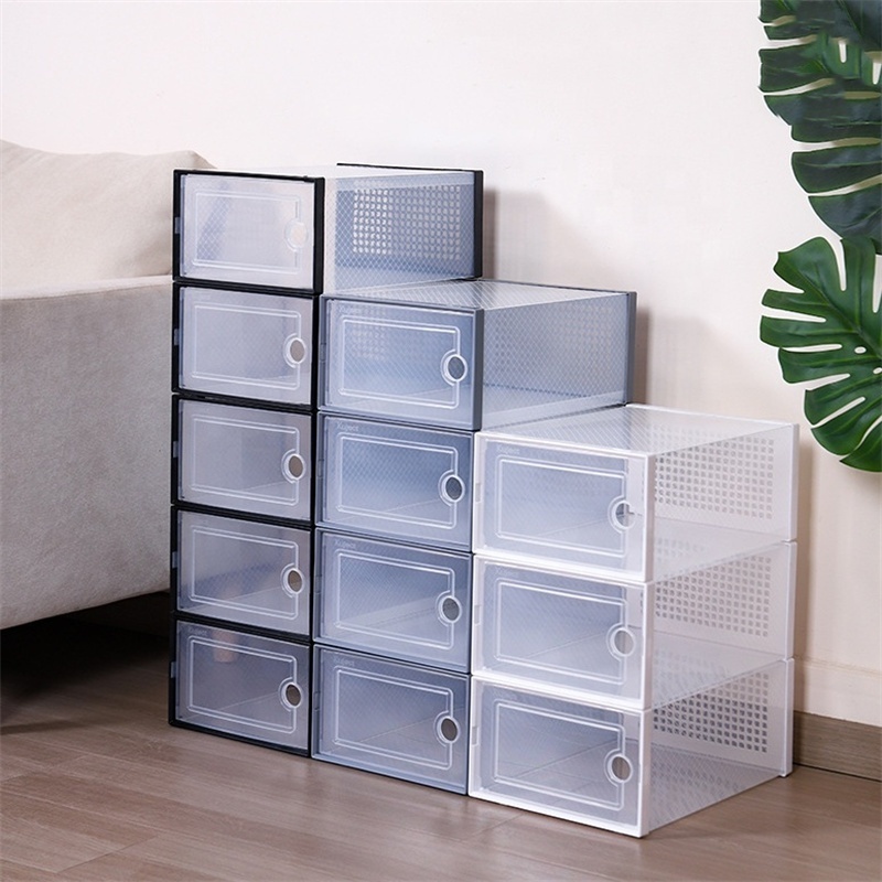 Wardrobe Shoe Organizer Home Closet Organiser Stackable Sneakers High Heels Box Bins Collapsible Transparent Shoes Storage Boxes