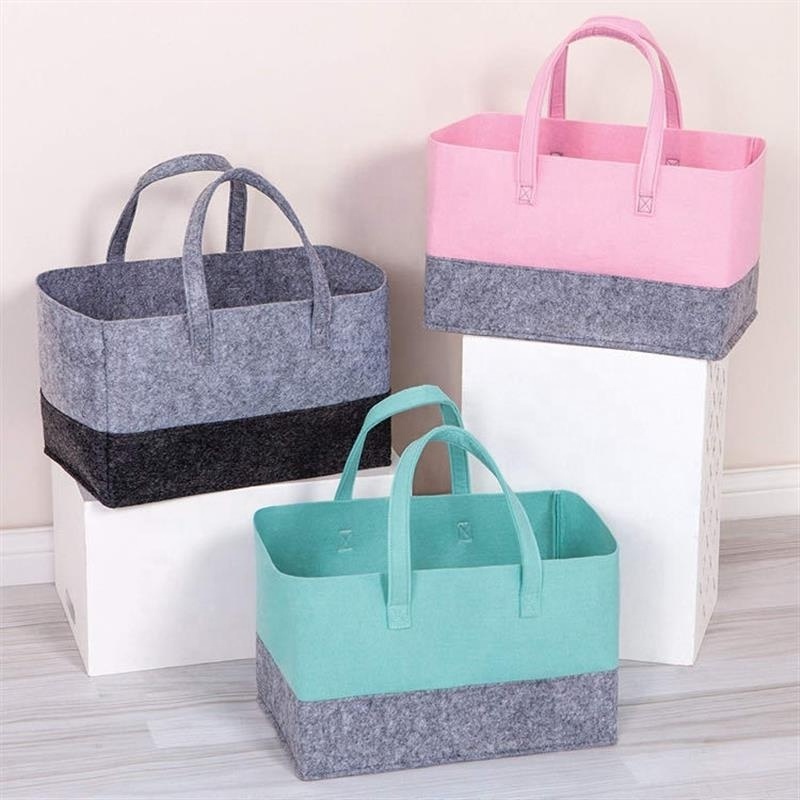 Large capacity felt home organizer bags Foldable pants snack books toy bucket Collapsible clothing storage basket with handles