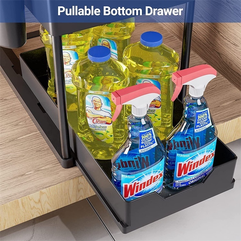 Cabinet sink bathroom storage organiser Detergent seasoning bottle bakset boxes Under Sliding cabinet kitchen storage organizer