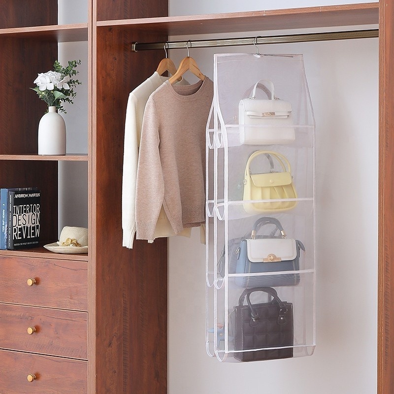 Multi Layer Wardrobe Closet Organizer For Bedroom Dustproof Hanging Handbag Organizer Transparent Bag Storage Bag