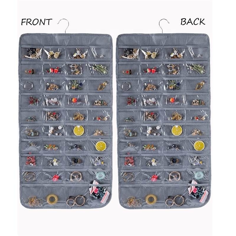 Hanging display Organizer with 80 pockets Collapsible earring necklace bracelet ring boxes Double-sided jewelry storage bags