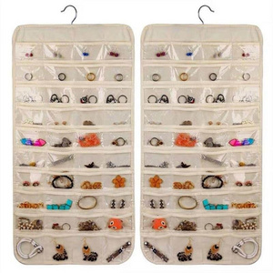 Hanging display Organizer with 80 pockets Collapsible earring necklace bracelet ring boxes Double-sided jewelry storage bags