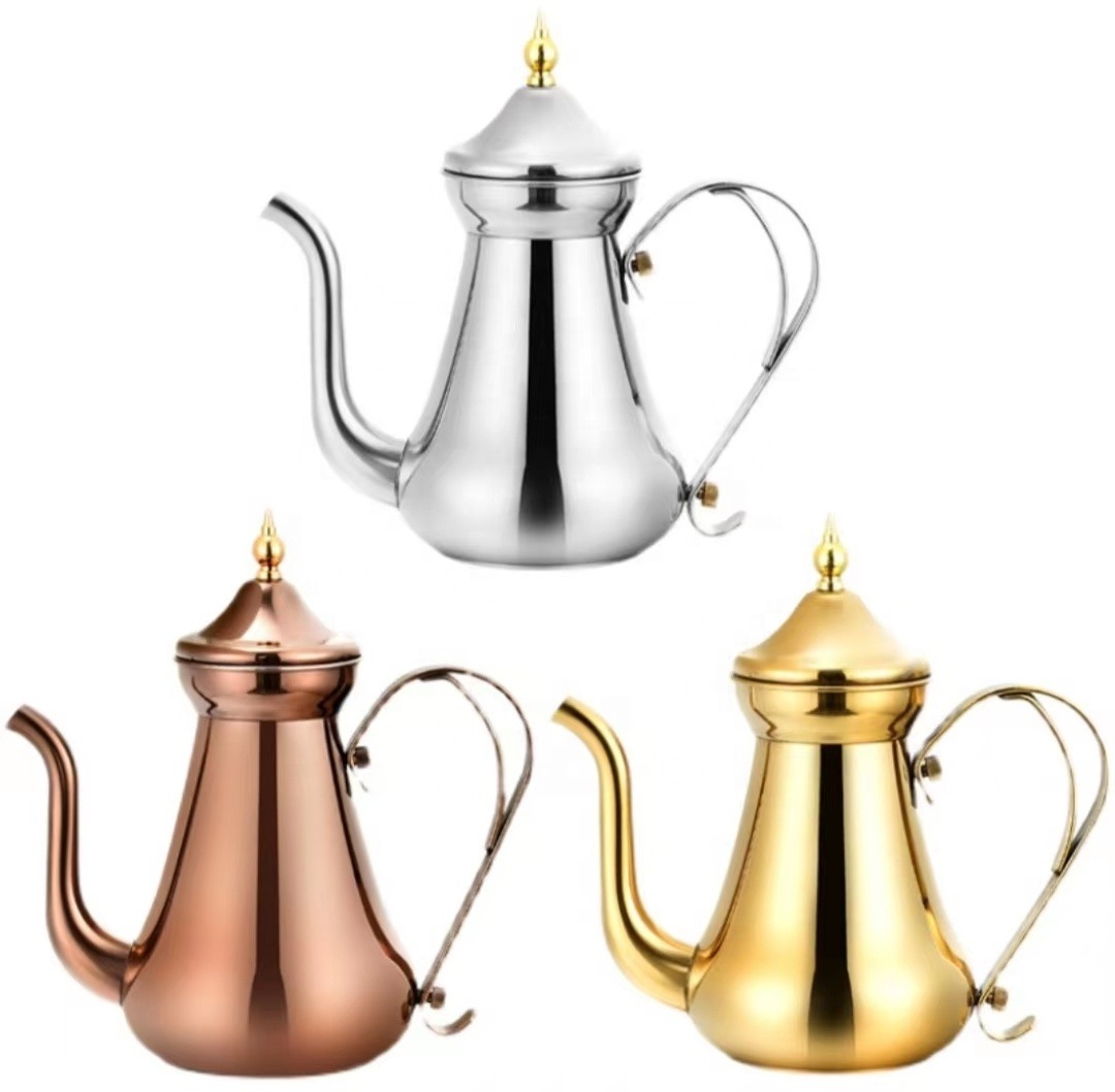 Arabian Coffee Pot Dallah Metal Body Gold Plated Arabic Dallah Long Spout Kettle