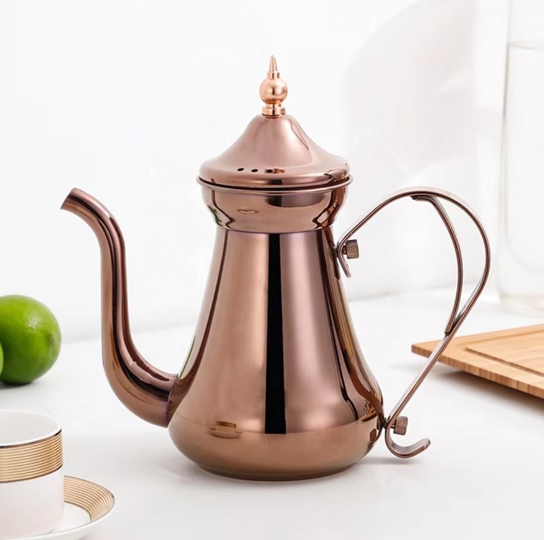 Arabian Coffee Pot Dallah Metal Body Gold Plated Arabic Dallah Long Spout Kettle