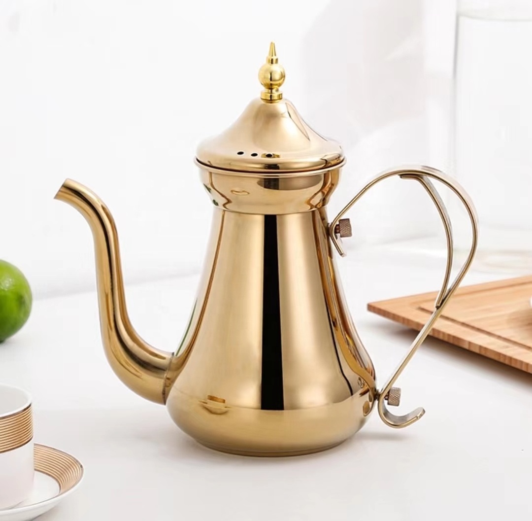 Arabian Coffee Pot Dallah Metal Body Gold Plated Arabic Dallah Long Spout Kettle