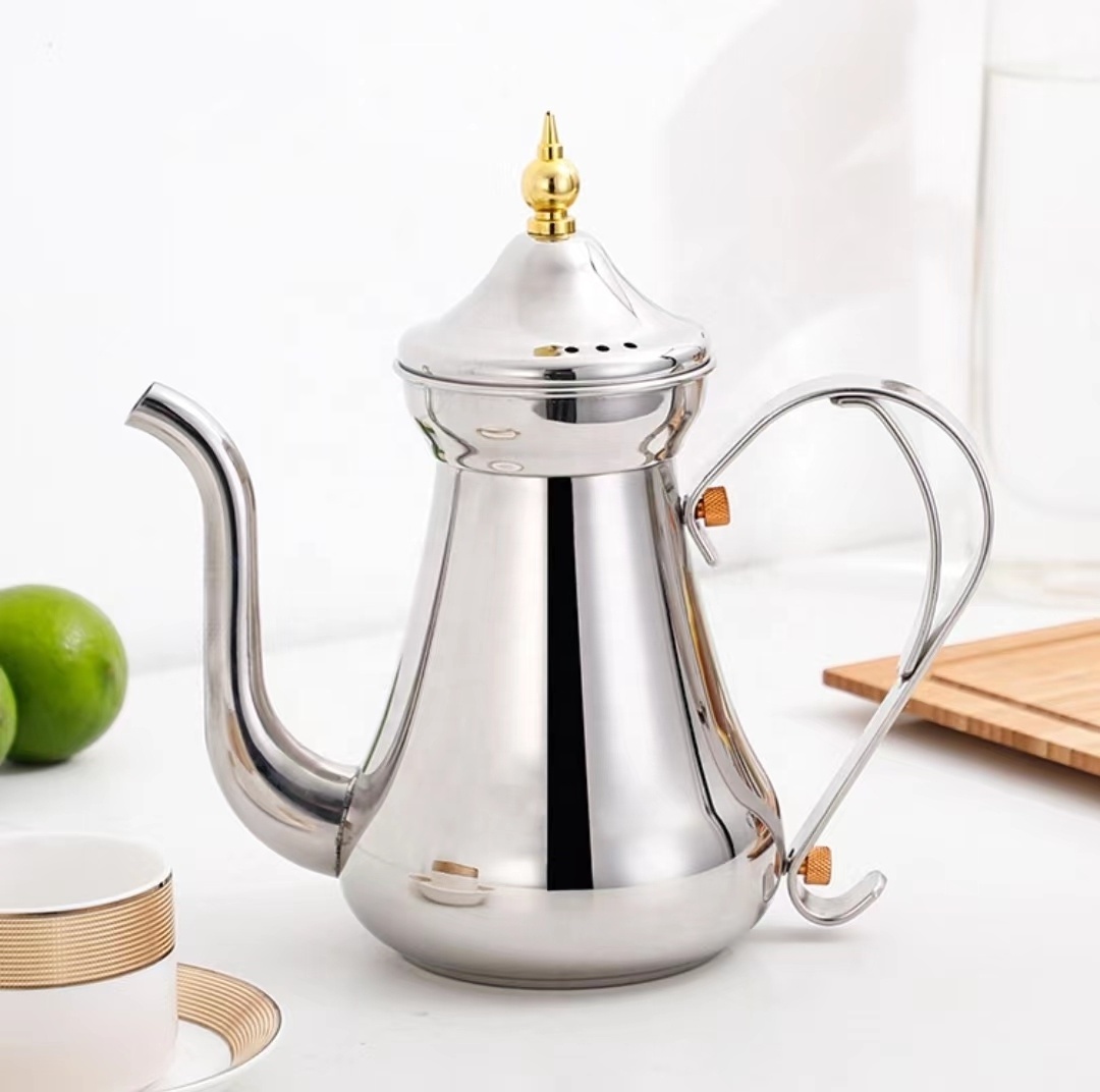 Arabian Coffee Pot Dallah Metal Body Gold Plated Arabic Dallah Long Spout Kettle