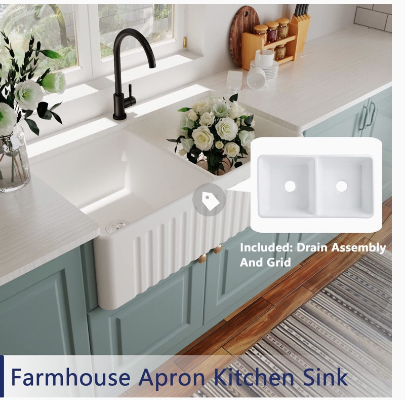 Cupc North America Unique Under Mount Large Porcelain 33 Inch Farmhouse Sink For Home Kitchen Sinks