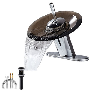 Waterfall Bathroom Tap Sink Faucet Solid Glass One Handle Single Hole Basin Vanity Bathroom Faucet