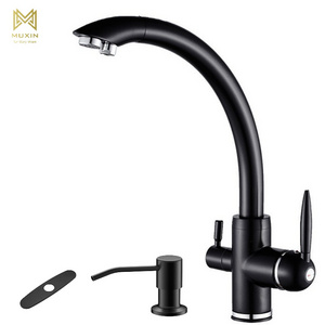 Kitchen Faucet Sink Faucet Single Handle Matte black Kitchen Taps Brass Hot and Cold Water with Sink Soap Dispenser