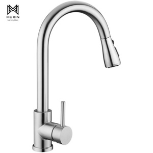 Hot and Cold Water Flexible Hose for Kitchen Faucet Brushed Sink Tap 304 Stainless Steel with Pull Out Spout