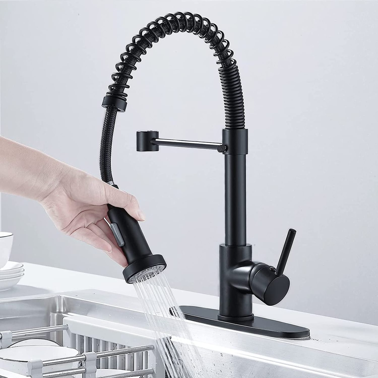 Modern Matte black  Kitchen Taps Pull Out Pull Down Kitchen Mixer Sink Chrome 3 holes Stainless steel Kitchen Faucets