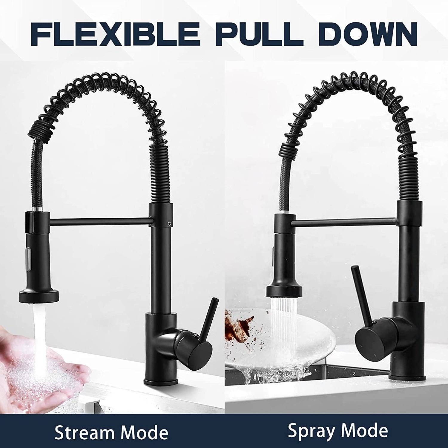 Modern Matte black  Kitchen Taps Pull Out Pull Down Kitchen Mixer Sink Chrome 3 holes Stainless steel Kitchen Faucets