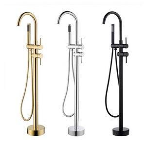 Freestanding Floor Mounted  Bathroom Shower Bathtub System Kit Waterfall Spout Bathtub Shower Faucet Mixer Set