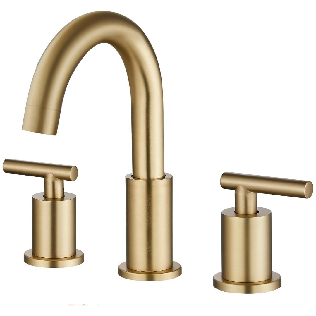 Bathroom Sink Faucet 3 Hole Mixer Tap SUS304 Brushed Gold 8 Inch Wash Basin Faucet Luxury Water Taps Modern Sink Taps