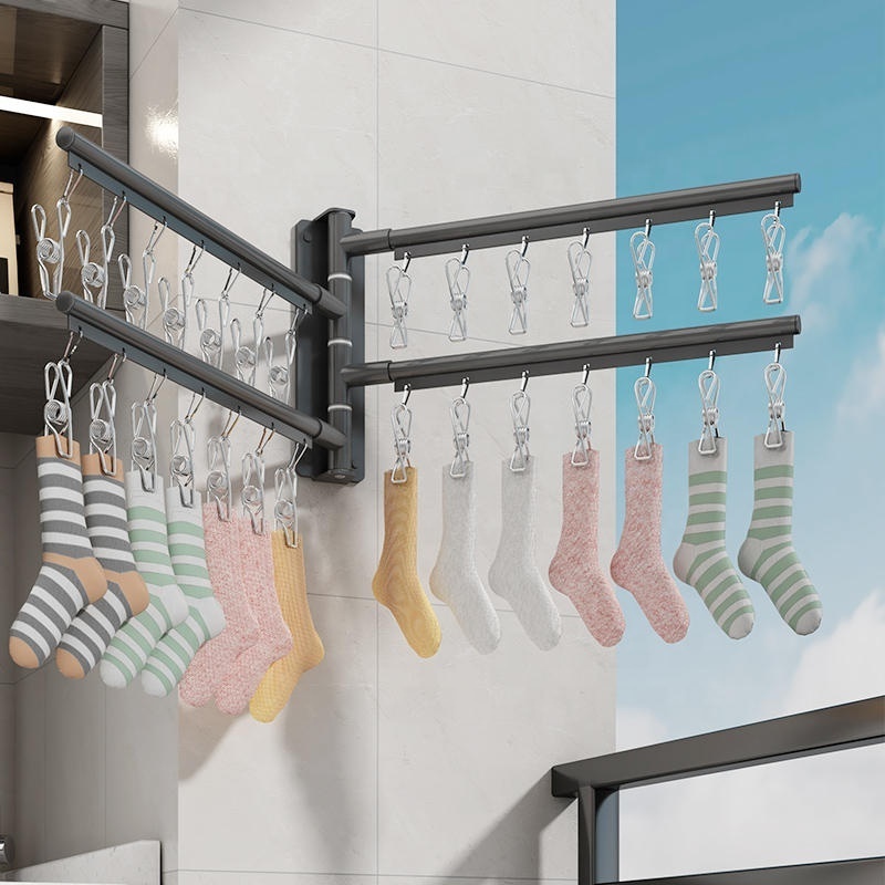 Multifunctional Aluminum Alloy Socks Folding Clothes Hanger Standing 4 Tier Drying Rack with clip