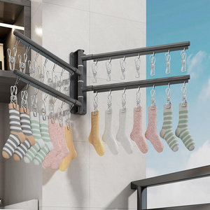 Multifunctional Aluminum Alloy Socks Folding Clothes Hanger Standing 4 Tier Drying Rack with clip