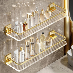 Hight Quality bathroom accessories wall mounted Gold Acrylic bathroom shelves shampoo holder shower shelf