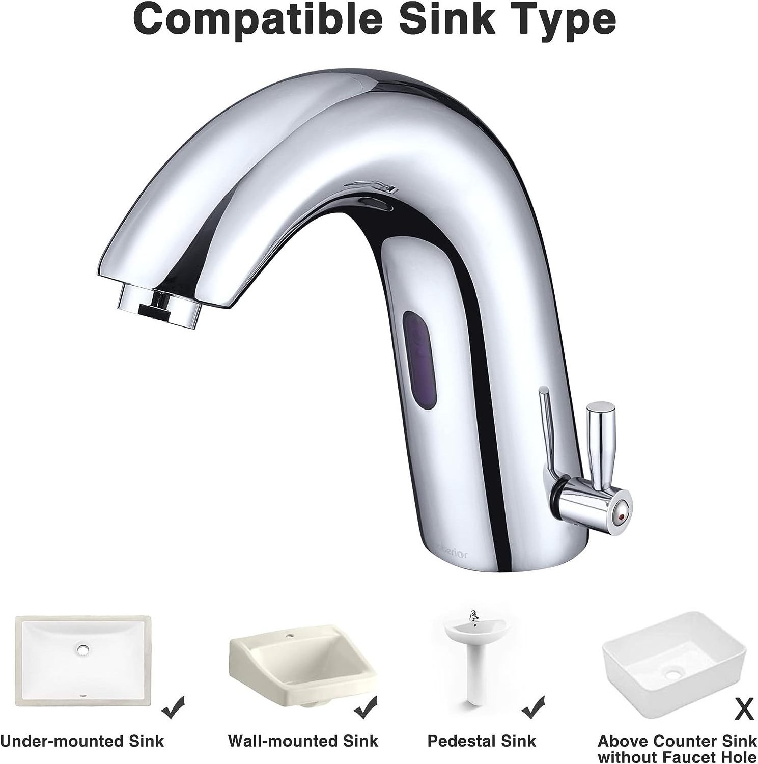 Chrome Touchless Bathroom Sink Faucet, Hot &Cold Water Hands Free Automatic Sensor Faucet with Hole Cover Plate