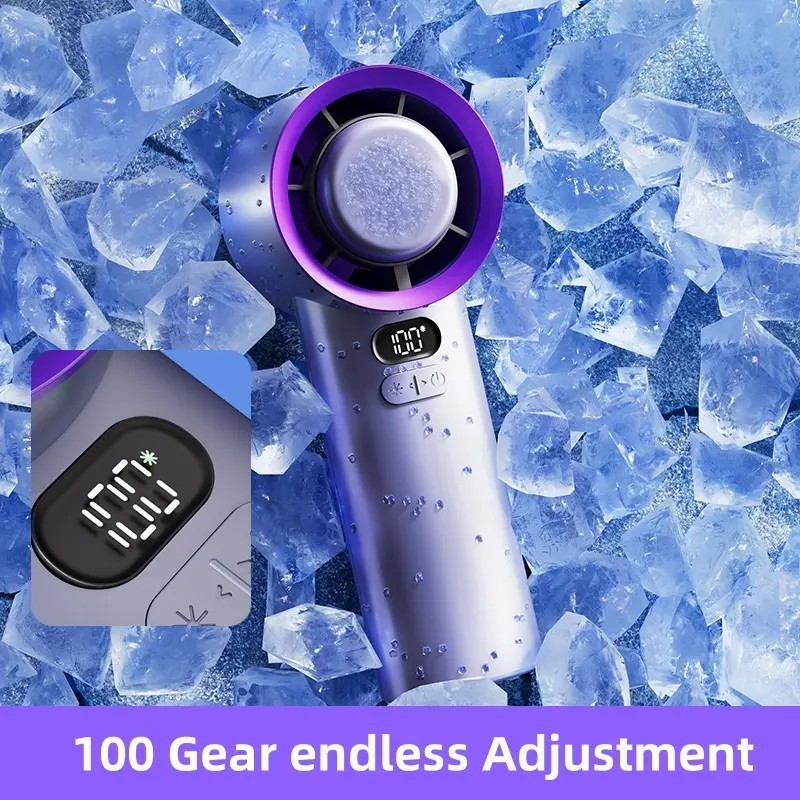 2024 New Refrigeration Cooling Fan Ice Compress 100 Gear Endless Adjustment High Speed Handheld Cooling Fan