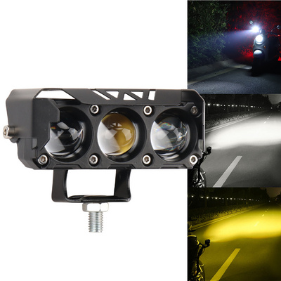 3 Lens White Yellow Dual Color LED Fog Lights exploradoras para moto Mini Driving Lights For Motorcycle Auxiliary Headlight