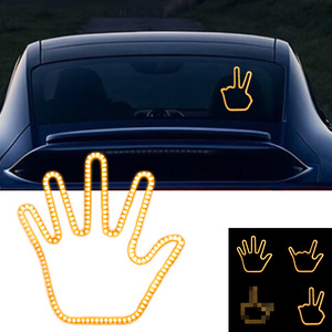 New Car Finger Light Brake Warning Sign Gesture Led Remote Control Car Rear Window Windshield Middle Finger Hand Light