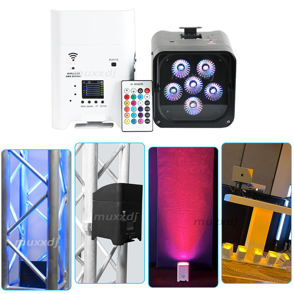 Wireless Battery Powered uplight 6x18W RGBAW UV 6in1 LED Uplight with Charging Case for Wedding Party Bar club