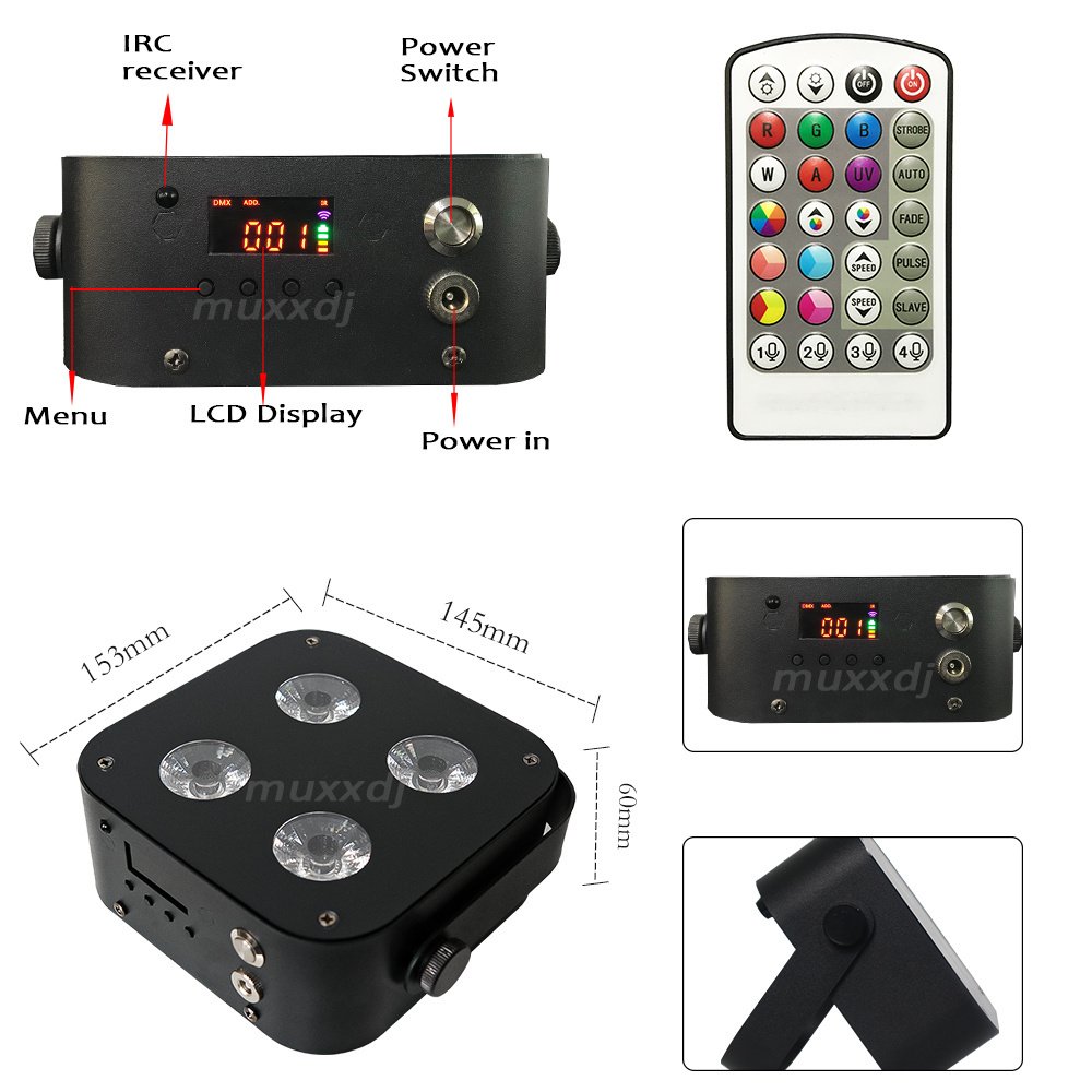 Muxxdj Wireless DMX Up lights 4x12w LED Battery Powered Uplight For Wedding Party club Lighting Stage light