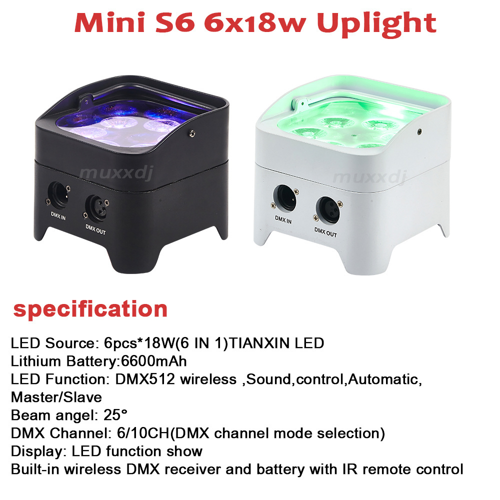 DJ Stage Wedding uplights 6x18W 6in1 LED Battery Powered Wireless DMX uplight for Wedding Party Dj Club