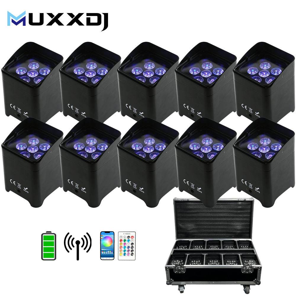 Wireless Battery Powered uplight 6x18W RGBAW UV 6in1 LED Uplight with Charging Case for Wedding Party Bar club