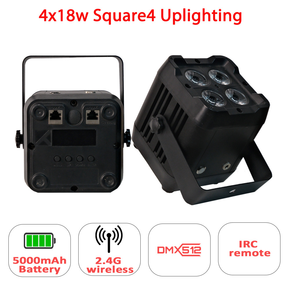 Muxxdj Super Bright 4x18w RGBWA+UV 6in1 Stage Uplights Battery Wireless Dj Lights DMX Led Par Light For Wedding Club Disco