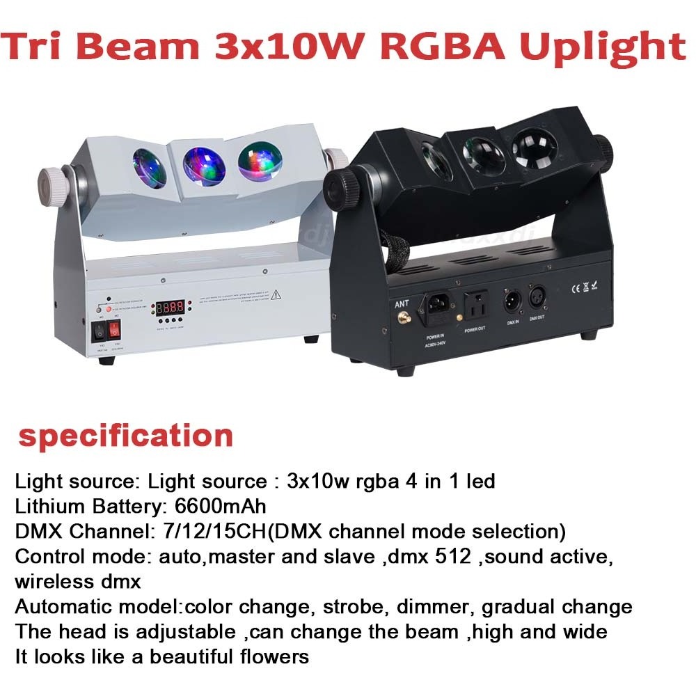 Professional DJ Lights LED Tri-beam 3x10w RGBA Wireless Battery Up-light Wedding DJ Uplights for Party Disco Event