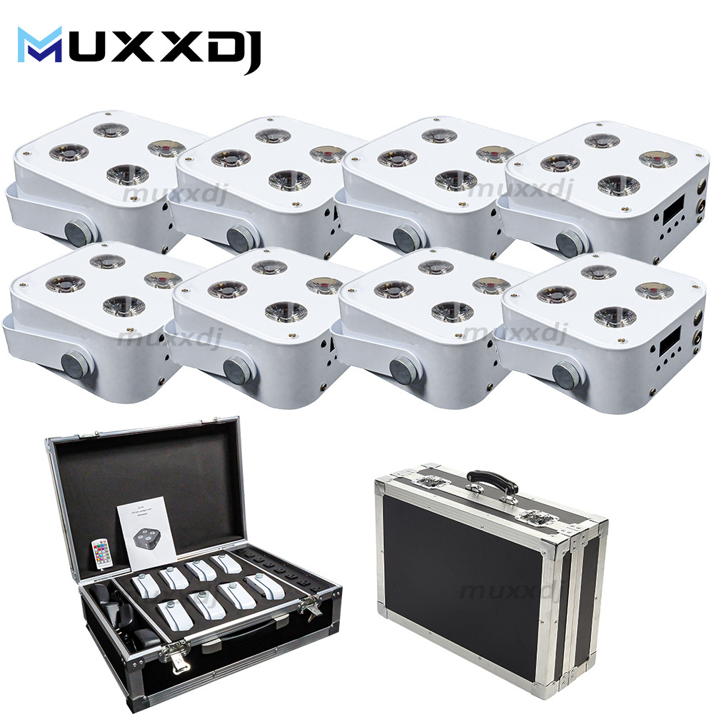 8pcs IR4 Uplights 4X12w RGBWA UV Wireless DMX LED Spotlight DJ Uplight Battery Operated Up Lighting for Wedding Club with a case