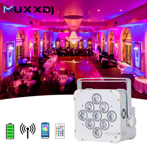 Muxxdj Wireless Battery LED Uplight RGBWA+UV 9X18W DMX512 LED Wall Wash DJ Stage Club Light for Wedding Party Disco Event