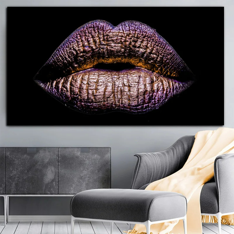 Home Decor Golden Lips Black Gold Art Sexy Lip Posters and Prints Wall Art Pictures Cuadros Canvas Oil Painting