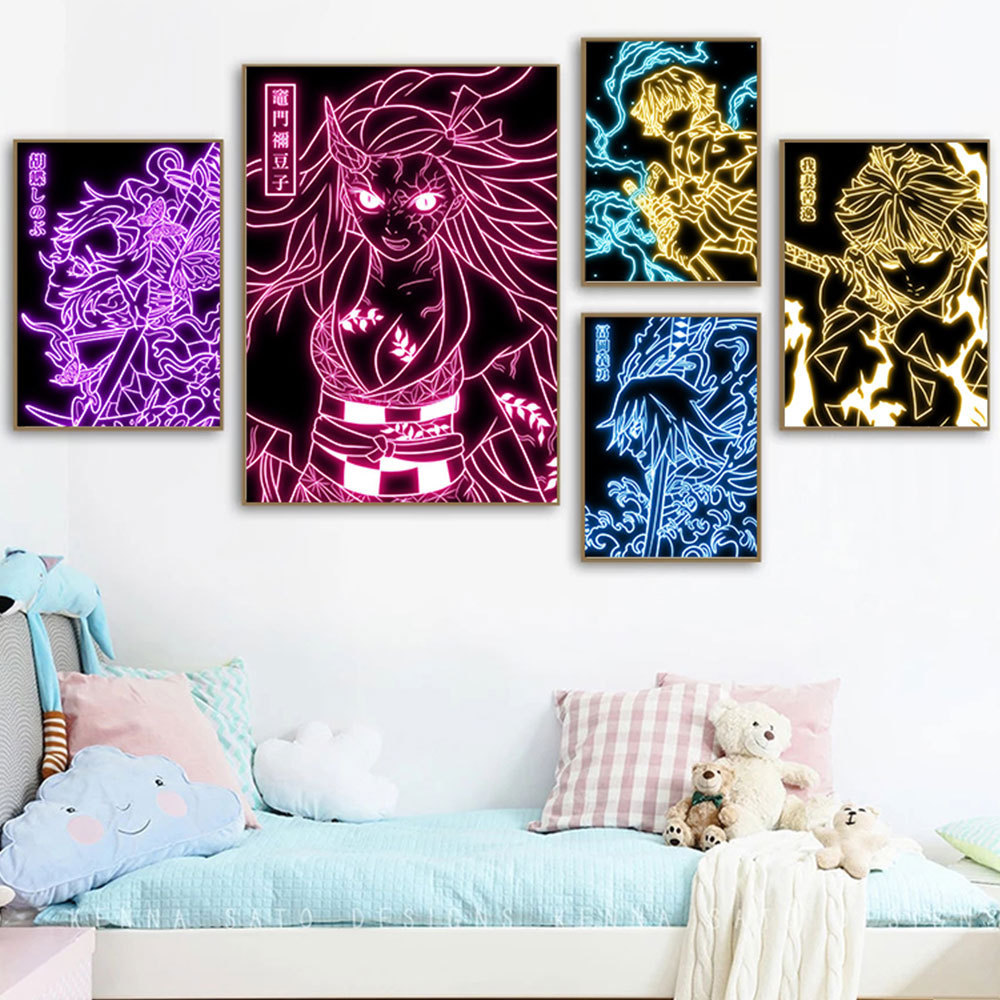 Kids room decor Canvas HD print Neon Anime Figure Poster Wall Art Picture Cuadros Hanging Painting