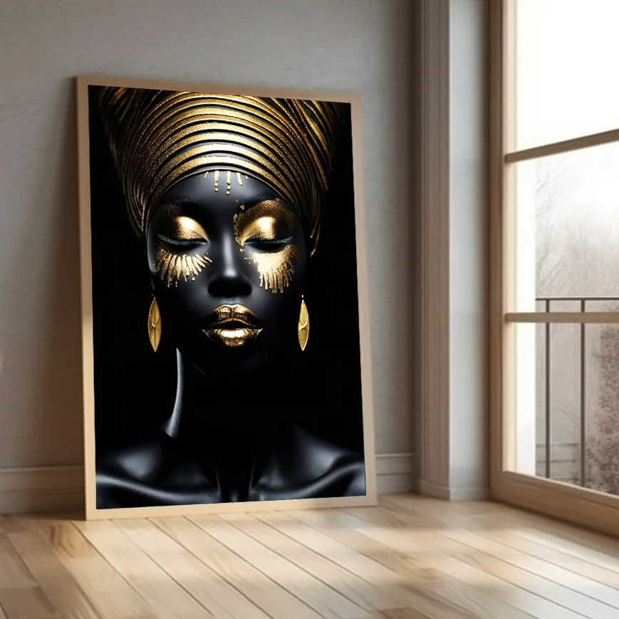 Modern Home Decor HD Print African Women Black Girl With Golden Earring Poster Wall Art Portrait Painting Cuadros