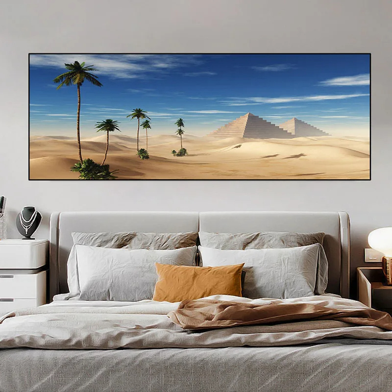 Landscape Panorama Oasis Sandy Desert Art Painting Sunset Sand Posters and Prints Wall Art Pictures for Home Decor